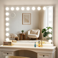 Miroir de maquillage sur pied avec écran tactile carré 100*80, 21 ampoules LED, grossissement, cadre en métal, 3 couleurs d'éclairage
