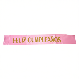 Banda de Feliz Cumpleaños de Plástico Rosa con Letras Doradas, Reutilizable, Decoración Elegante para Fiestas, Uso en Interiores, Bolsa de 12 Piezas - Product Image 2