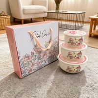 IStapromo Geschenkset Dreiteiliges Keramik-Lebensmittelaufbewahrungsset, Versiegelte Schüsseln, Geschenkschüssel-Set in Geschenkbox