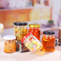 Honey wadah makanan Jam kaleng kaleng, sisi kaca bulat bening dengan tutup atas logam 1000ml Lurus 100ml 200ml 300ml CN;JIA