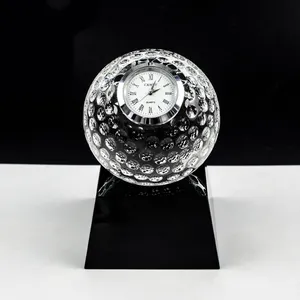 Di vendita caldo golf trofeo di cristallo logo personalizzato orologio di cristallo premio decorazione Scrivania