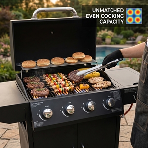 Griglia BBQ a Gas LP in Metallo Stile Moderno per Esterni con Coperchio e Termometro, Verniciata a Polvere, Ideale per Campeggio e Picnic - Product Image 5