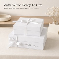 Boîte cadeau rigide blanche personnalisée en gros, en deux parties, avec couvercle télescopique et ruban en satin pour emballage de mariage nuptial