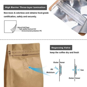 Sacs en papier kraft imprimés sur mesure à fond plat pour grains de café, emballage alimentaire en plastique avec valve, fermeture éclair et lien métallique – Fournisseur en Chine - Product Image 5