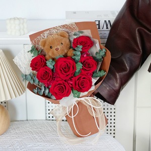 <span class=keywords><strong>Wafa</strong></span> - Ramo de Flores Eternas para el Día de San Valentín y Tanabata con Oso, 7 Rosas, Caja de Regalo con Ventana para Novia - Product Image 2