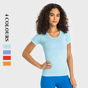 Camisetas de manga corta para mujer, prenda de vestir, con cuello redondo, estilo europeo y americano, para correr y hacer Yoga - Product Image 2
