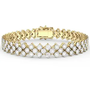 18K Gold Plated Silver Cubic Zircon CZ Women Tennis Bracelet Hip Hop Jewelry Eternity Three Row CZ Diamond Tennis Bracelet