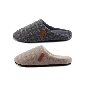 겨울 새로운 디자인 격자 무늬 패턴 플란넬 남성 슬리퍼 홈 실내 따뜻한 울트라 라이트 유지 가짜 스웨이드 바닥 신발