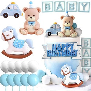 Set <span class=keywords><strong>de</strong></span> 17 Piezas para Decoración <span class=keywords><strong>de</strong></span> Pastel <span class=keywords><strong>de</strong></span> Cumpleaños <span class=keywords><strong>de</strong></span> Bebé Rosa, Precio <span class=keywords><strong>de</strong></span> Fábrica, con Osito <span class=keywords><strong>de</strong></span> Peluche, Caballito Balancín, Bloques, Pancarta y Nubes, Artículos para Fiesta - Product Image 3