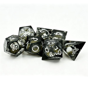 Transparent Black Swirl Liquid <b>Dice</b> <b>Set</b> Sharp Edge Resin DND <b>Dice</b> with White Numbers for Tabletop Games - Product Image 4