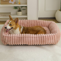 Nouveau design, lit pour animaux de compagnie rectangulaire rayé chaud pour l'hiver, coussin d'intérieur doux, lit confortable en peluche pour chiens et chats, canapé Pawty Global
