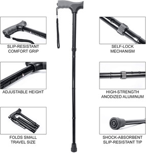 Opvouwbare Wandelstok Voor Mannen, Vrouwen-Fold-Up, Inklapbare, Lichtgewicht, Verstelbare, draagbare <span class=keywords><strong>Hand</strong></span> Wandelstok - Product Image 3