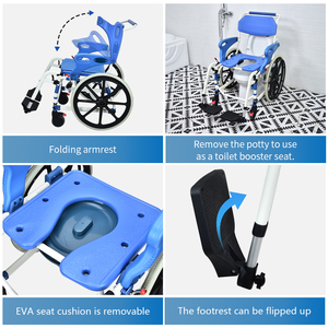 Chaise de toilette à roulettes avec accoudoirs rabattables et coussin en EVA pour maisons de retraite et hôpitaux – Vente en gros - Product Image 4