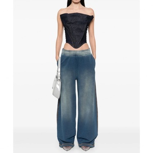 Oversize Baggy Straight Pants Custom Manufacture Cotton Heavyweight Jogger Wide <b>Leg</b> Whipstitch Sweatpants for Women - Product Image 3