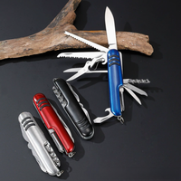 Couteau de poche pliable 11-en-1, multi-outils en acier inoxydable, outil de survie pour le camping, multifonctionnel, avec option de logo personnalisé