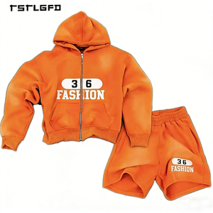 Sudadera con capucha de verano para hombre, personalizada, transpirable, de punto de 480g, con lavado ácido, estilo urbano, corta, vintage, con cremallera, 100% algodón, sin costuras, efecto desgastado por el sol - Product Image 5