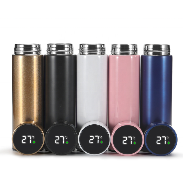 304 Stainless Steel LED Temperature Display Smart Sport Water Bottle Double Wall Vacuum Insulation 500ml BPA Free Leak-Proof