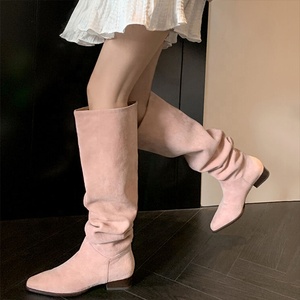 Cow Girl Styles Suede Long Boots Cowgirls Loose on Candy Colors Knee High Booties Women Western Flat <b>Shoes</b> - Product Image 2