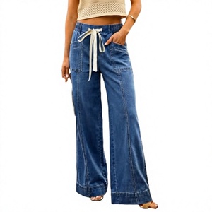 Jeans Casuales de Pierna Ancha para Mujer, Moda Europea y Americana, Diseño Sky Star, Cintura Alta, Secado Rápido - Product Image 4