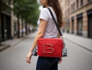Borsa a Tracolla Ricamata da Donna con Motivo a Lettere Rosse, Chiusura con Cerniera, in Poliestere, per Tutte le Stagioni - Product Image 2
