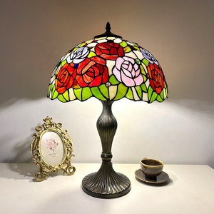LongHuiJing Luxury 16Inch AC E26 Retro Handmade Eco-Friendly Simple Creative Rose Dome Stained Glass Flexible LED 2700K Warm - Product Image 1