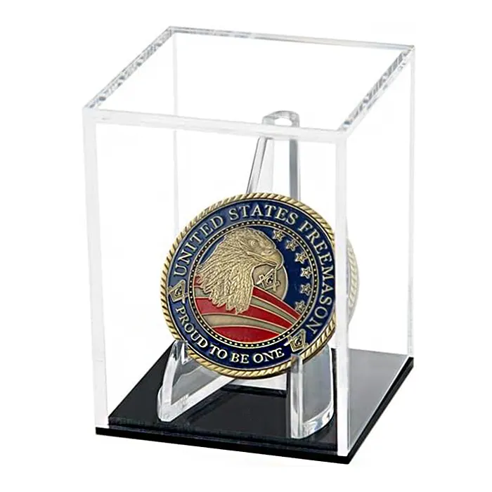 Square Clear Acrylic Ring Storage Box With Black Base Acrylic Challenge Coin Display Case For Shop