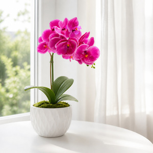 Plante artificielle d'orchidée Phalaenopsis en pot, rose rouge, 40 cm, avec pot, pour la décoration du bureau et du salon - Product Image 4