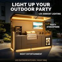 Muebles de Exterior, Gabinete de Cocina Plegable con Parrilla de 4 Quemadores, TV Inteligente, Sonido LED, Barbacoa de Acero Inoxidable para Azotea o Piscina