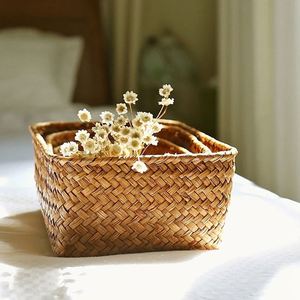 Panier rond tressé <span class=keywords><strong>en</strong></span> haricot de jacinthe blanc pour la décoration, panier à linge <span class=keywords><strong>en</strong></span> <span class=keywords><strong>toile</strong></span> sur roulettes, organisateur <span class=keywords><strong>en</strong></span> plastique robuste, feuille - Product Image 4