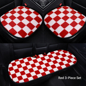 Housse de siège auto en peluche à carreaux, très vendue, épaissie, isolante, avec base antidérapante, universelle - Product Image 3
