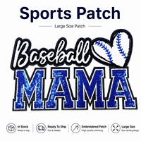 Prêt à expédier : Patchs Baseball Mama à paillettes, Grandes écussons dorsaux, Appliques thermocollantes pour maman sportive, En gros, En stock, pour veste