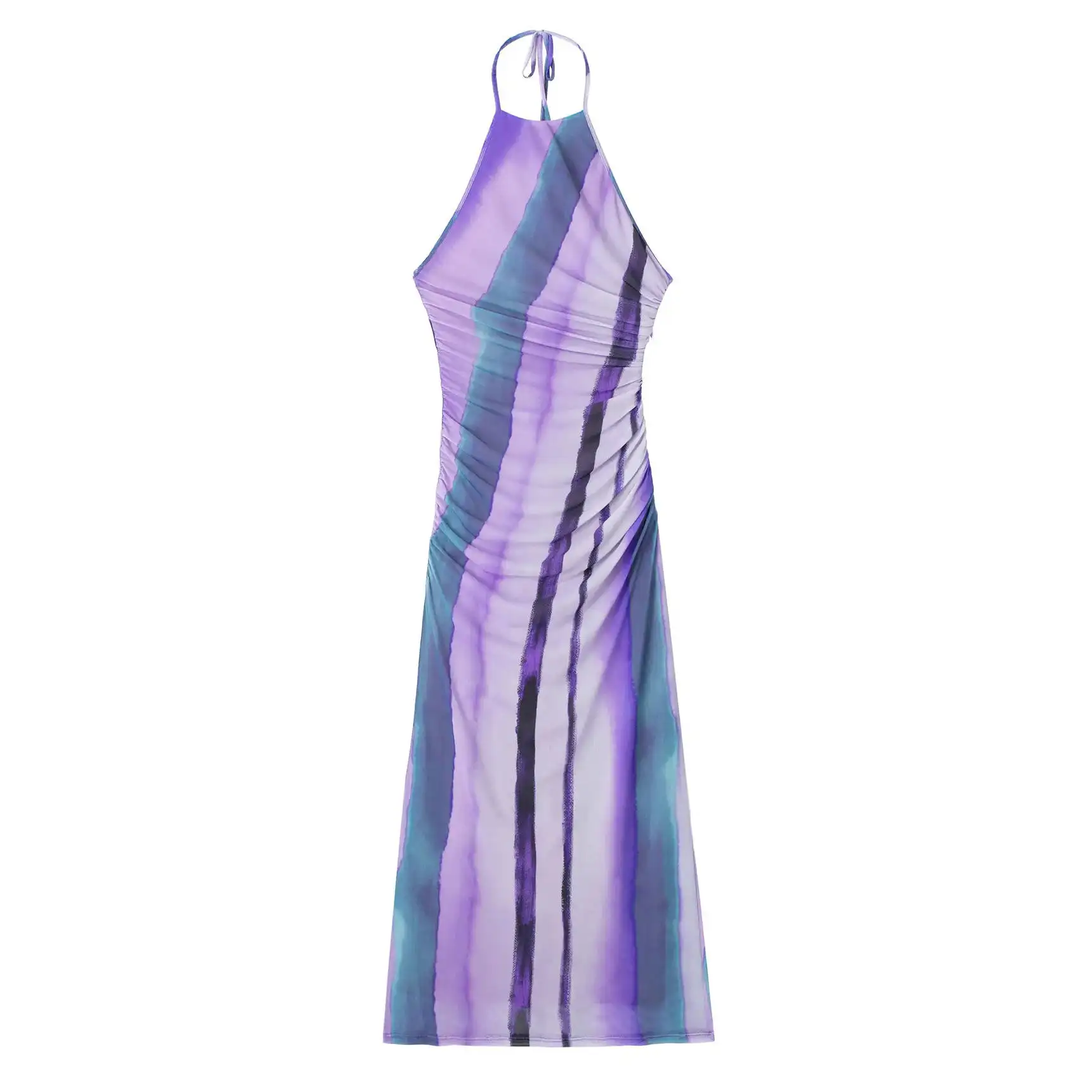 ZA-Tie Dye sin mangas plisado en la espalda ahueca hacia fuera el vestido de verano de moda casual multicolor para mujer