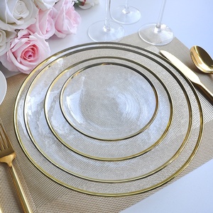 Plato de cena con borde dorado transparente y Bol para ensalada de frutas juego vajilla en vidrio decorativo para boda en <span class=keywords><strong>casa</strong></span> - Product Image 3