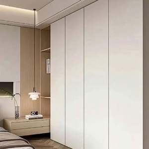 Armoire de chambre à coucher en bois de couleur unie moderne personnalisable avec portes coulissantes, meubles de maison minimalistes de conception nouvelle - Product Image 4
