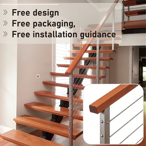 Система ограждений из нержавеющей стали для балконов и террас - современные уличные защитные перила с деревянными поручнями - Product Image 1