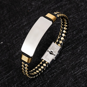 Fashion Woven Double-colored Leather Bracelet for Business Retro DIY <b>Engraved</b> Couple Gift Stainless Steel Bracelet for Wholesale - Product Image 6