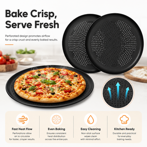 Emporio Paquete de 2 Sartenes Antiadherentes para Pizza de 16 Pulgadas, Bandeja de Acero al Carbono con Orificios Perforados, Libre de PFOA, PFOS, PTFE, Apta para Lavavajillas y Horno hasta 450°F - Product Image 3