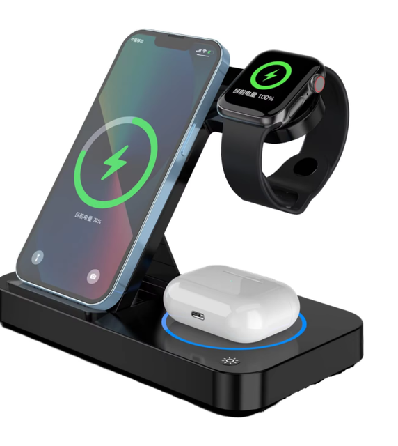 3-in-1 wireless charging dock with stand for iPhone and Samsung smartphones