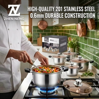 Ensemble de casseroles en acier inoxydable ZHEN NENG Classic 10 pièces avec couvercle en verre, double poignée, passe au lave-vaisselle, tailles 18-26 cm