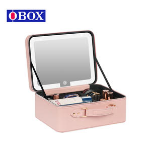 OBOX Trousse de maquillage portable grande capacité avec fermeture éclair et poignée souple, sac cosmétique pour rangement à domicile, couleur rose unie - Product Image 3