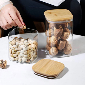 1200ml Clear Food Storage Container Jar Plastic Airtight Storage Canister with Sealing Bamboo Lid Kitchen Pantry Storage Jar