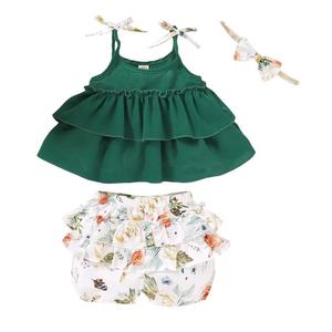 Children Wear Layers of Ruffle Suspender Top Floral Printed Shorts Polyester <b>Toddler</b> Girl Clothes - Product Image 4