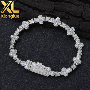 10MM Cross Flower Chain Bracelet <b>Copper</b> Alloy 18K Gold Plated Micro Pave CZ Claw Setting Iced Hop Fashion Jewelry Gift Unisex - Product Image 2