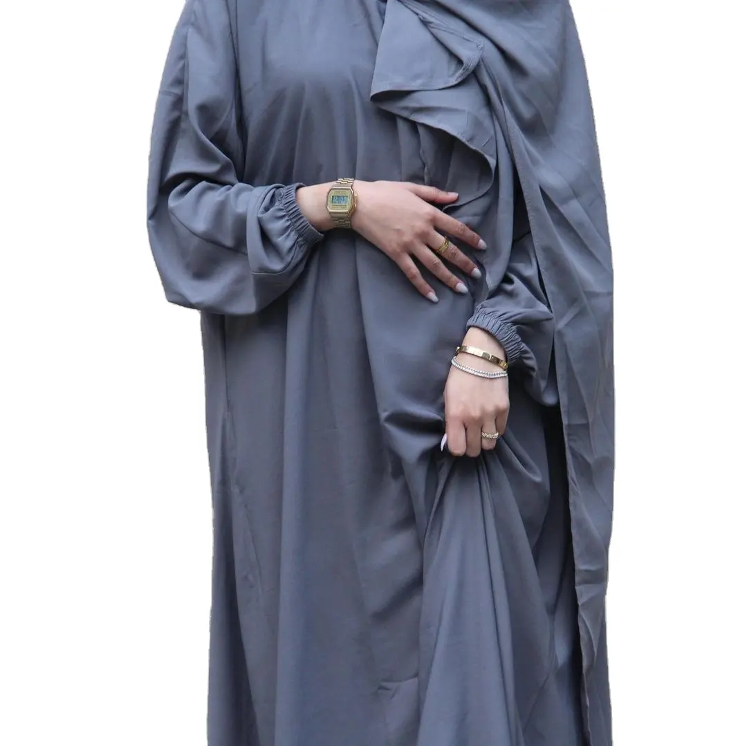 2023 ropa islámica al por mayor Ramadán Sudadera con capucha Vestido largo de oración liso adjunto Hijab suelto Abaya mujeres musulmanas vestido Jilbab