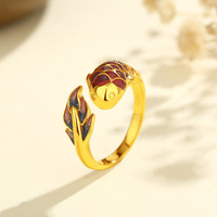 Anillos Finos de Plata de Ley 925 con Diseño Vintage de Pez Koi, Anillos de Moda para Mujer con Incrustaciones de Resina Colorida, Diseño de Lujo Eterno, Afortunado y Feliz, en Oro