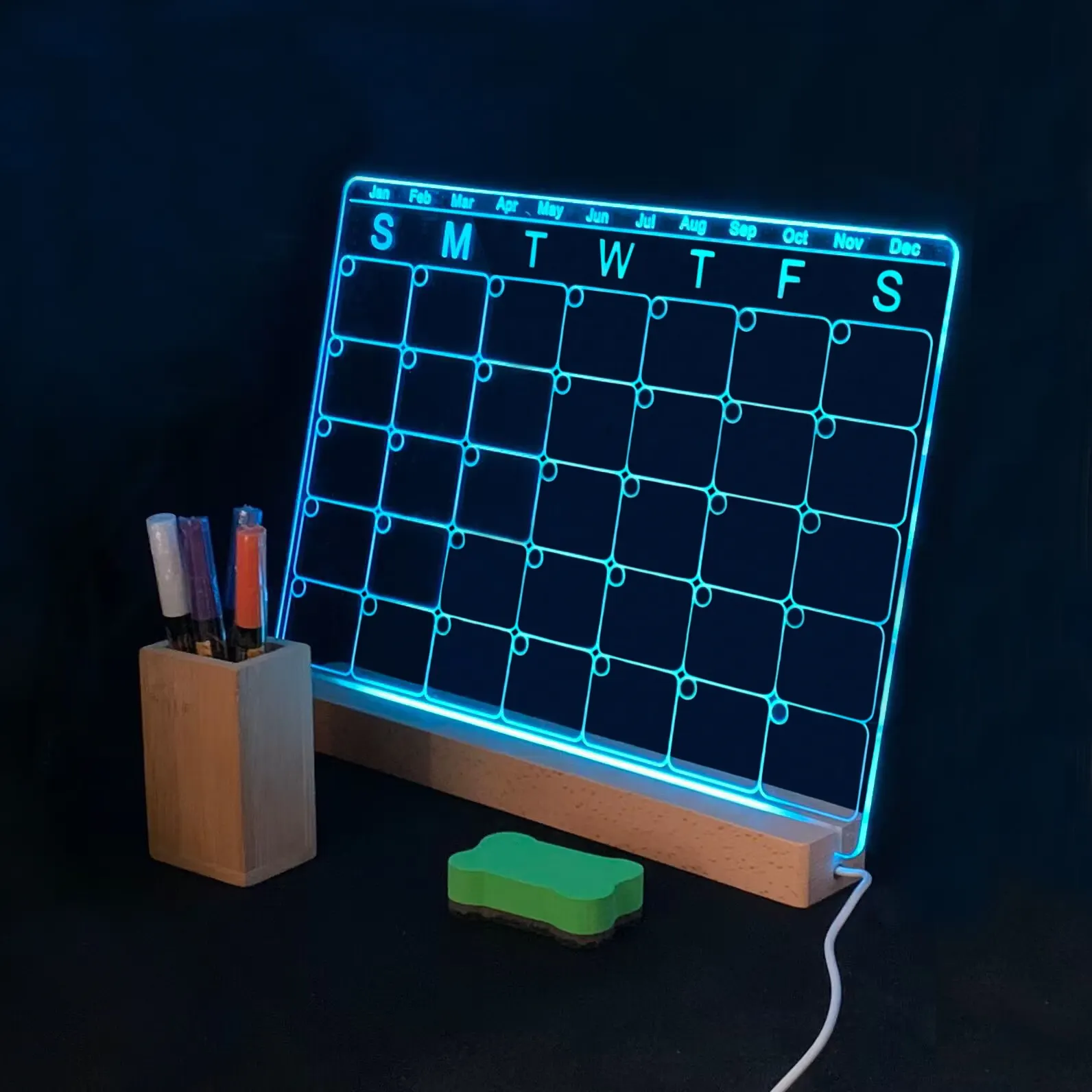 Digital Calendar Fluorescent Message Board Creative USB LED Light Alarm Desk 3D Acrylic DIY Wall lamp