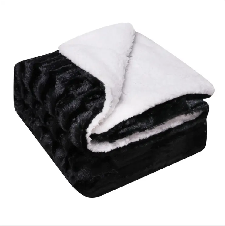 Popular high quality winter black double bed ply sherpa throw blanket warm blanket