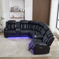 Canapé d'angle inclinable électrique HOMERS, ensemble de canapés modulaires en cuir aérien avec éclairage LED et porte-gobelets rafraîchissant, idéal pour home cinéma - Vente en gros