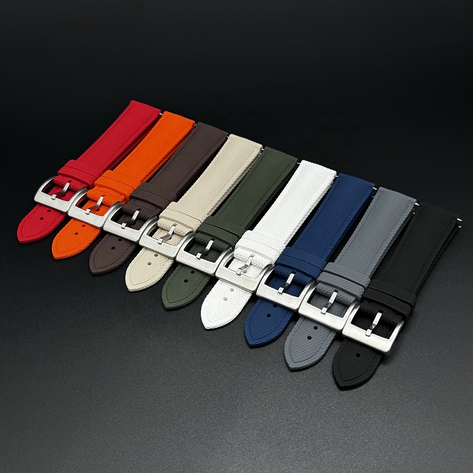 Wholesale Navy Black White Fabric pattern FKM Watch Bands 20mm 22mm 21mm Fluoroelastomer Watch Strap