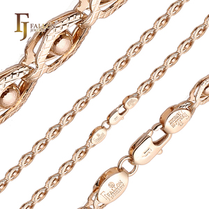 Chaîne fantaisie à maillons fantaisie avec perles en forme d'œil, plaquée or rose, base en laiton, 3,2 mm+ FJ Fallon Fashion Jewelry - Product Image 3